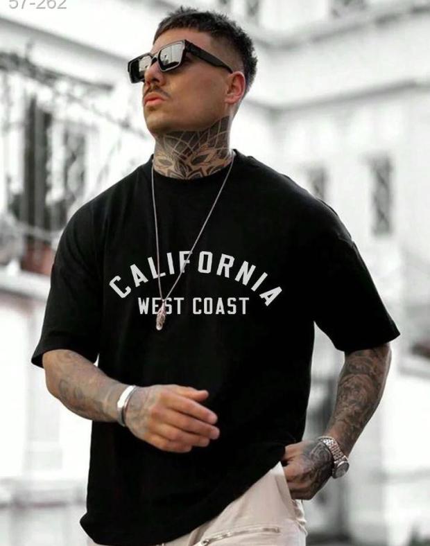 Мужская футболка оверсайз чёрная с принтом California West Coast, хлопок - Фото 1