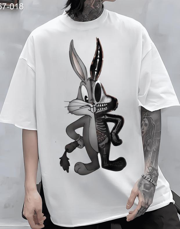Мужская белая футболка с принтом Bugs Bunny, DTF-печать, 100% хлопок - Фото 1