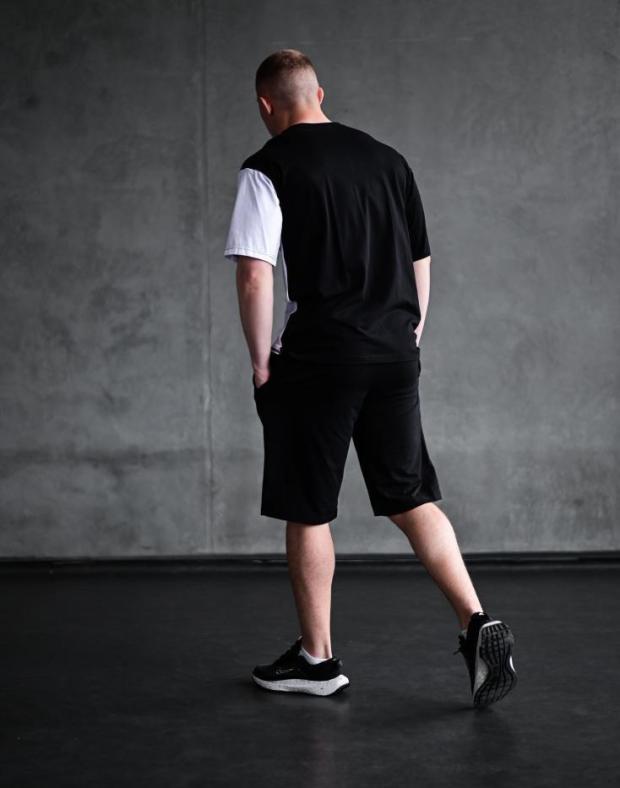 Мужской летний комплект: футболка с принтом медведя и шорты, черный и белый, турецкий хлопок - Фото 4