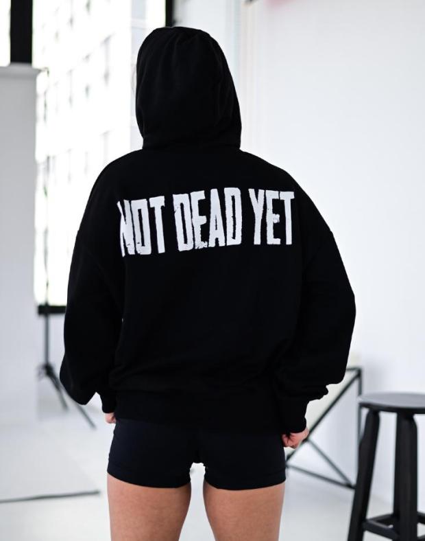 Худі жіноче чорне оверсайз з принтом NOT DEAD YET, тринитка