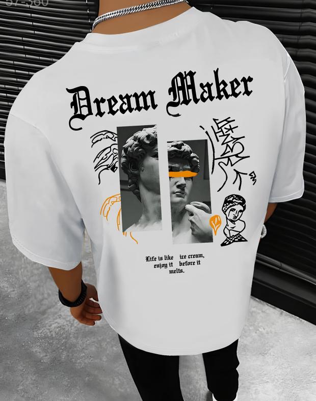 Мужская белая оверсайз-футболка с принтом Dream Maker, 100% хлопок - Фото 1