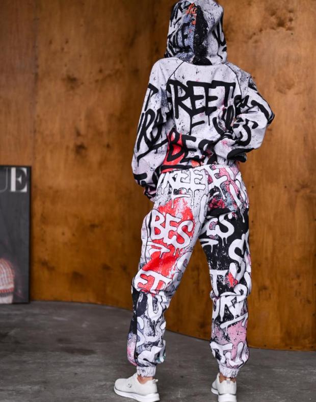 Спортивный костюм женский комбинированный с принтом graffiti, плащевая ткань, весна/осень - Фото 4