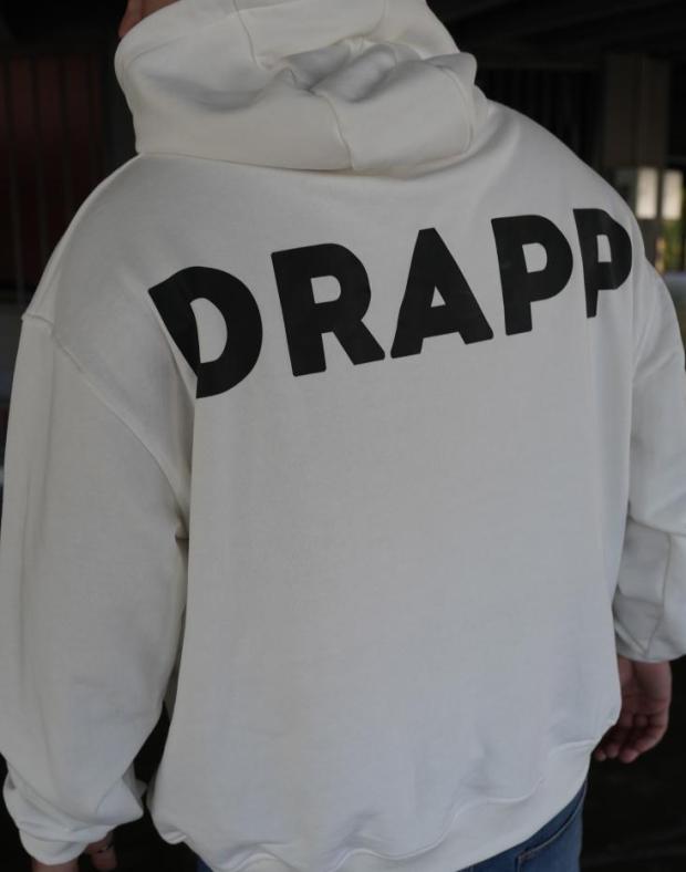 Мужское белое оверсайз худи с принтом DRAPP, 100% хлопок - Фото 5