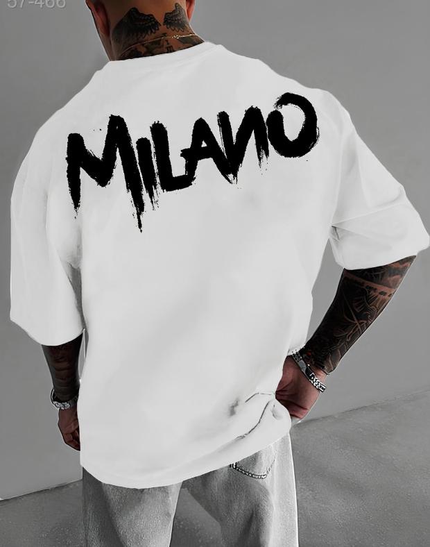 Футболка унисекс белая оверсайз с принтом MILANO, хлопок и полиэстер - Фото 1