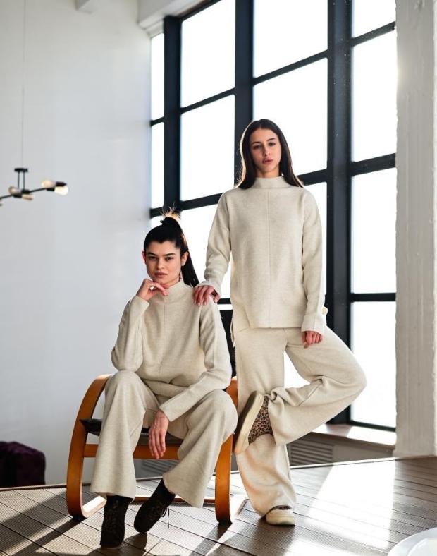 Спортивный костюм женский светло-бежевый relaxed fit хлопок, осень/зима - Фото 8