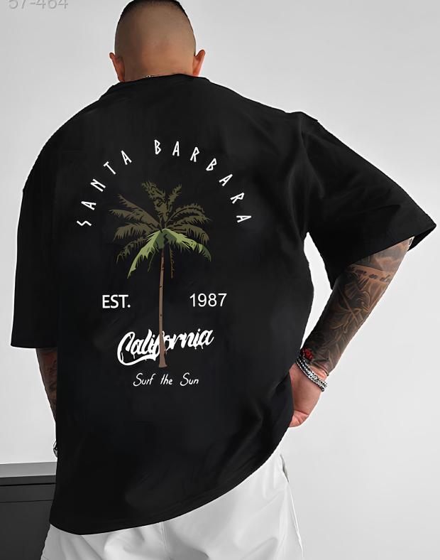 Футболка мужская черная оверсайз с принтом California, хлопок полиэстер - Фото 1