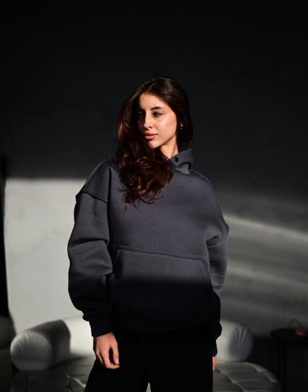 Худі жіноче темно-сіре oversize на флісі