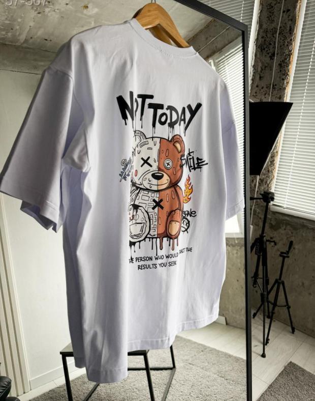 Футболка мужская белая оверсайз, хлопок с полиэстером - Фото 4
