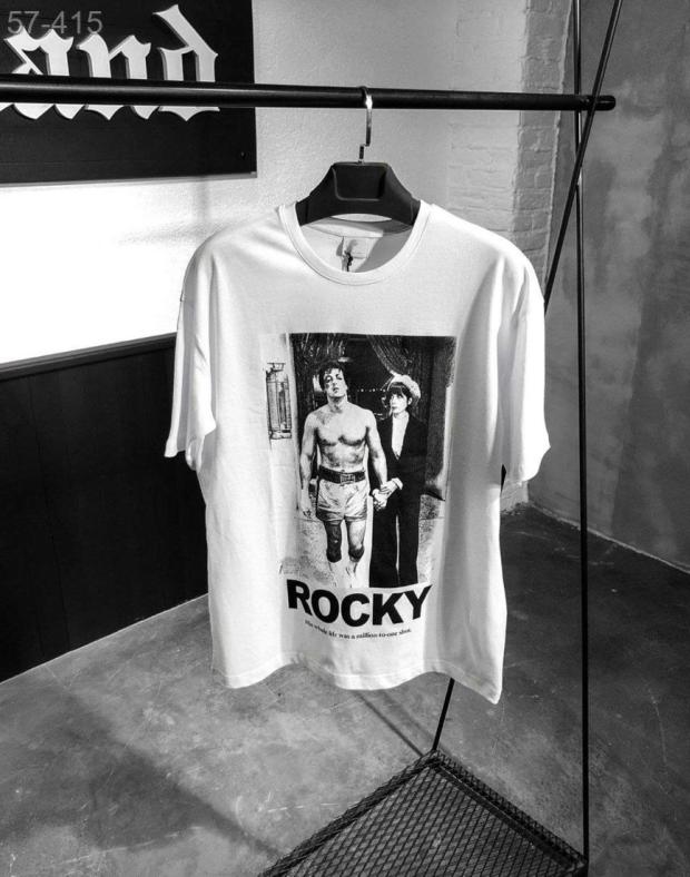 Мужская белая футболка oversize с принтом Rocky, 100% хлопок - Фото 3