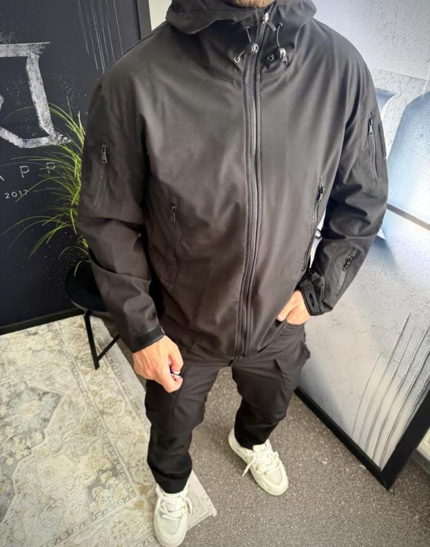 Спортивний костюм чоловічий чорний Soft Shell демісезон