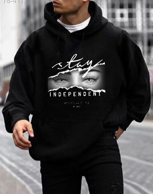 Чоловіче чорне худі оверсайз з принтом Stay Independent, бавовна