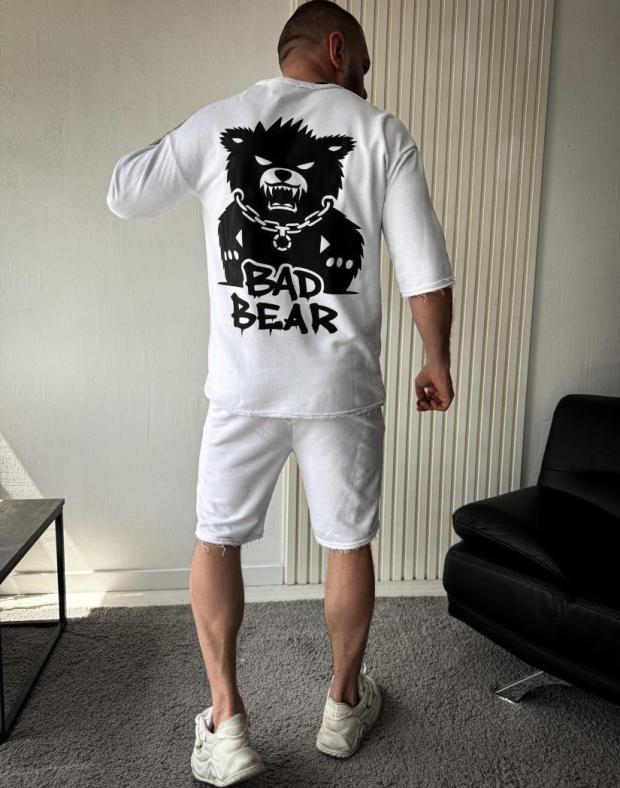 Комплект Футболка+Шорти чоловічий білий оверсайз з принтом Bad Bear, бавовна - Фото 4
