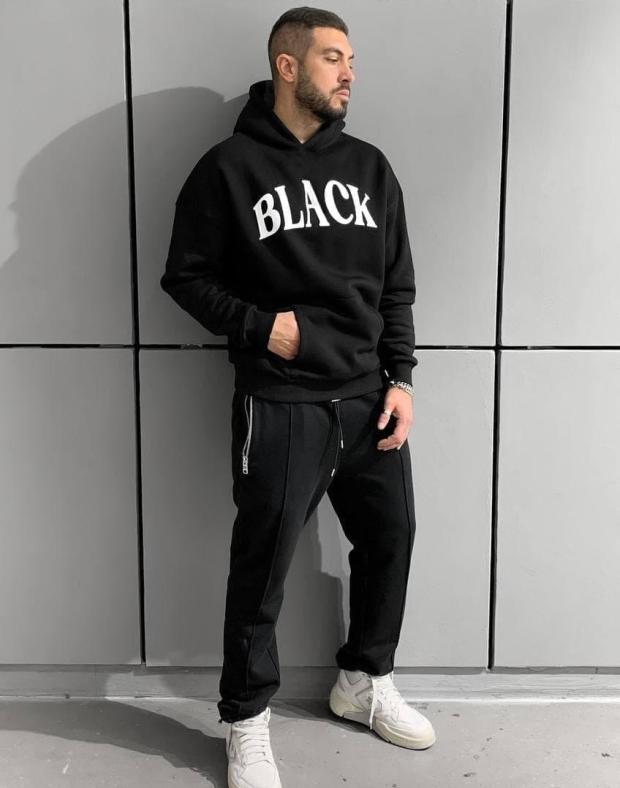 Чоловіче худі чорне оверсайз з принтом BLACK, бавовна