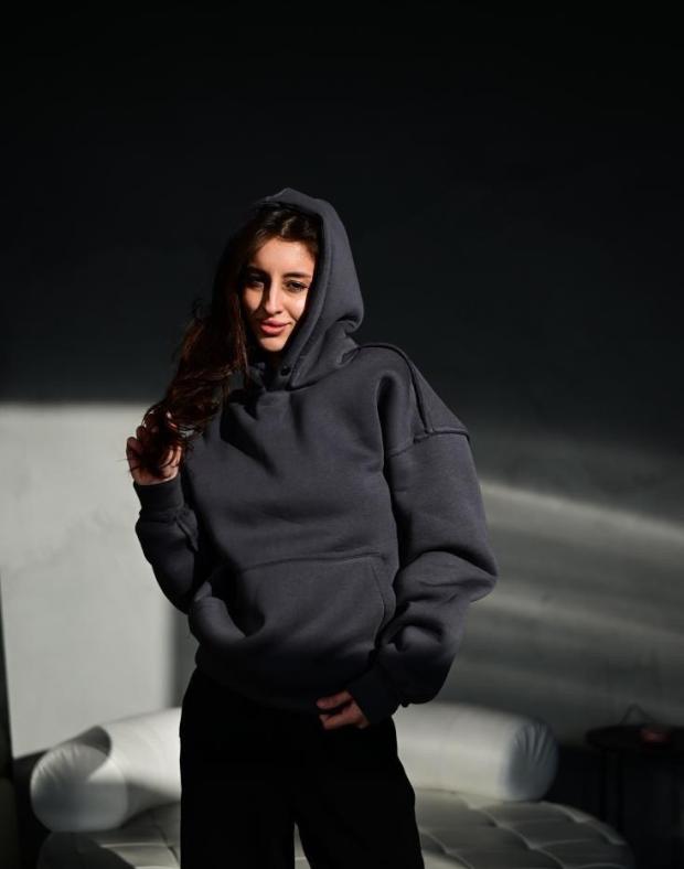 Худі жіноче темно-сіре oversize на флісі