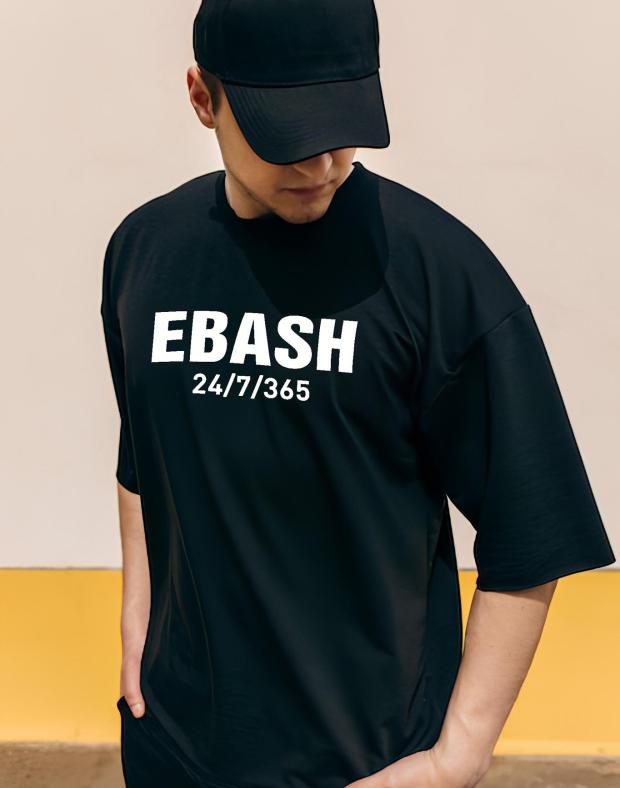 Футболка мужская черная оверсайз с принтом EBASH 24/7/365 хлопок полиэстер - Фото 1