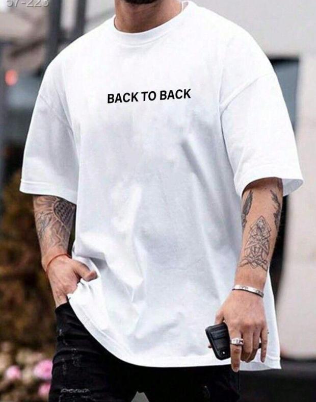 Мужская белая оверсайз футболка с надписью BACK TO BACK, 100% хлопок - Фото 1
